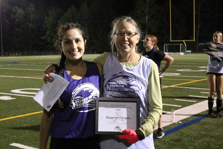 Maureen receiving the Grassroots Coaching Award in 2020